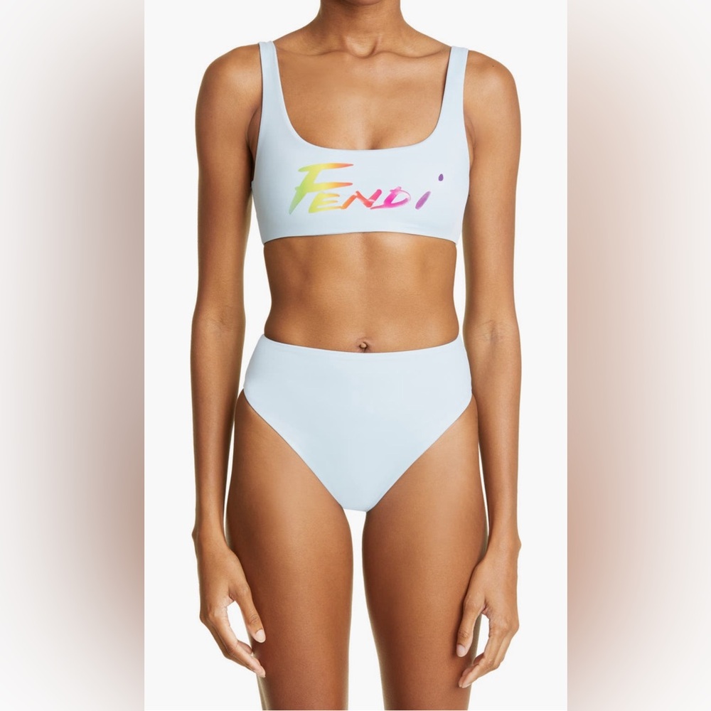 New Authentic Fendi Brush Logo Reversible Two-Piece Swimsuit